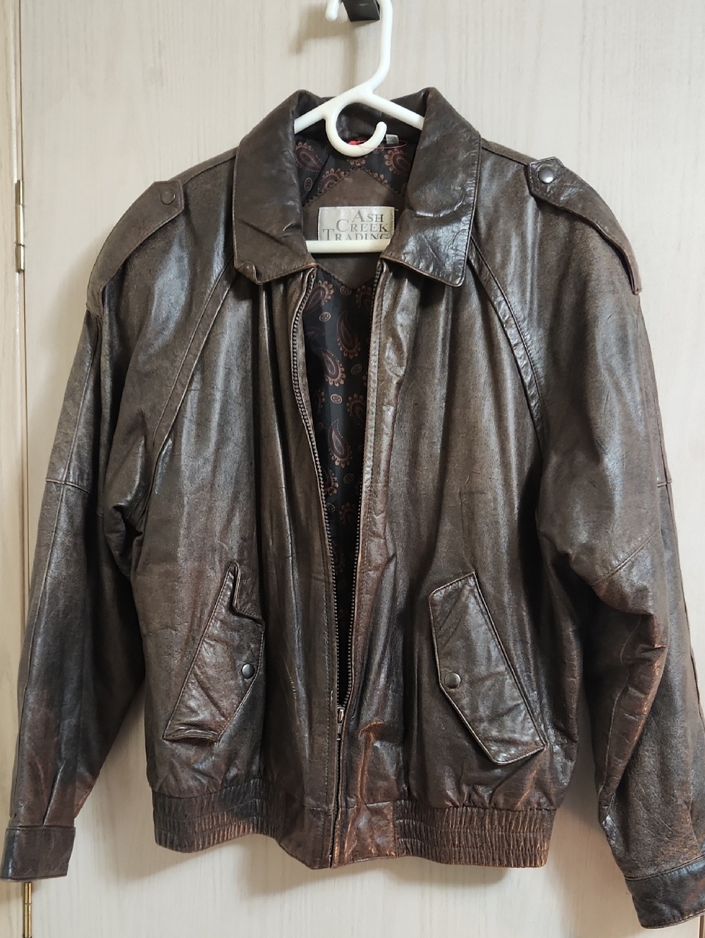 Ash Creek Trading Men's Dark Brown Leather Bomber Jacket